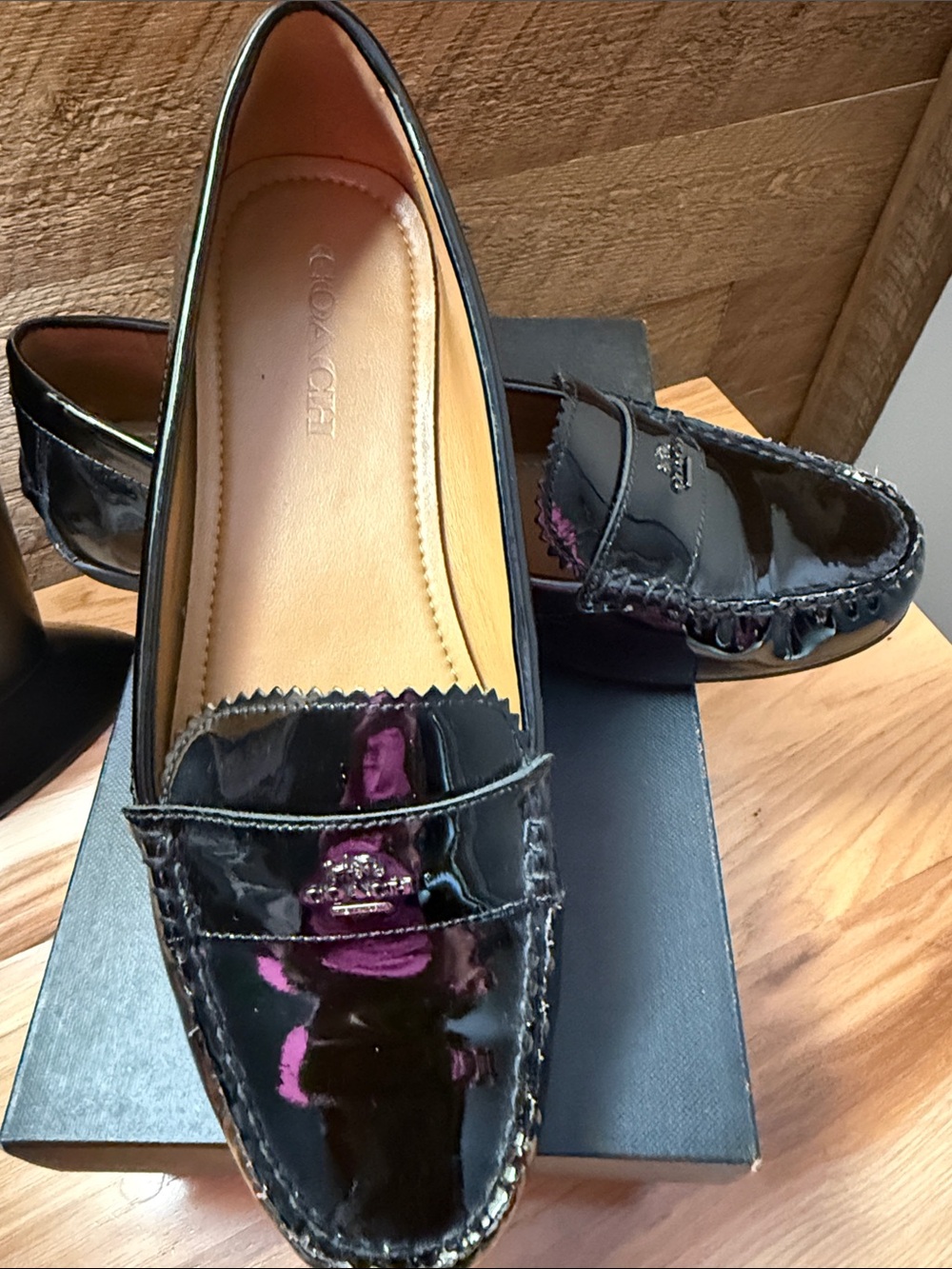 Coach Black Patent Leather Penny Loafers - Picture 3 of 5